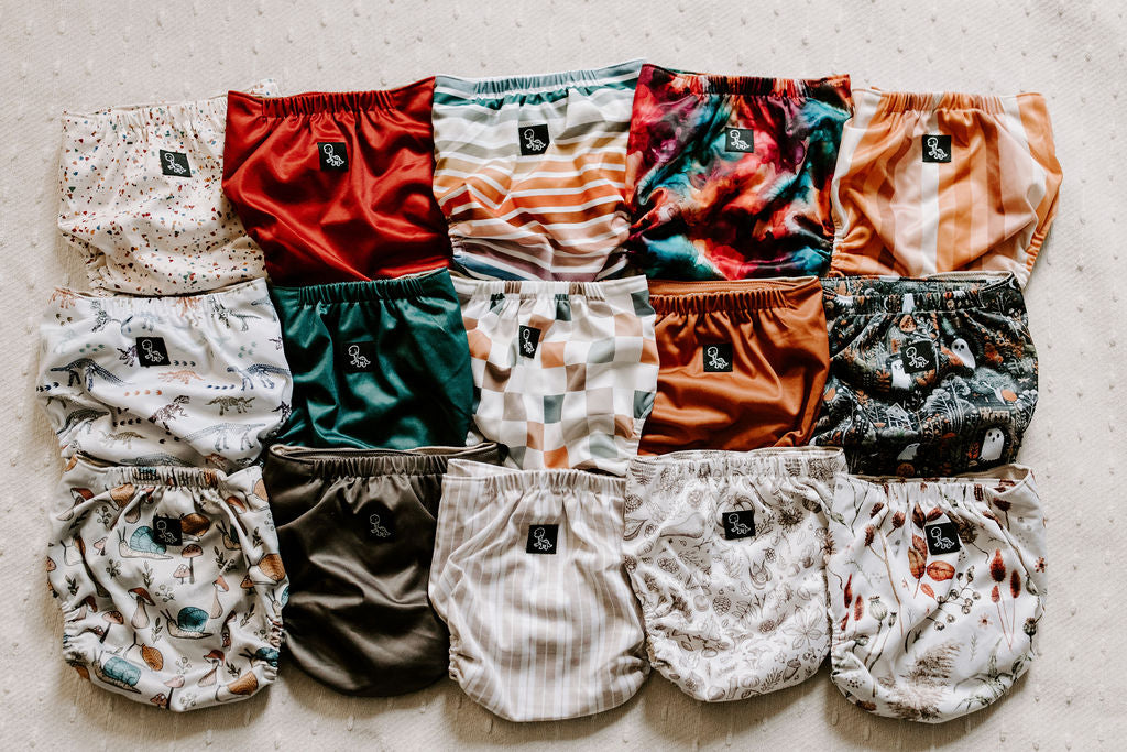 fall colored cloth diapers laying flat 5x3