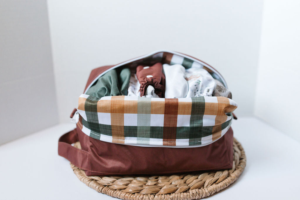 Gingham | Spice Water Resistant Diaper Pod / Travel Cube