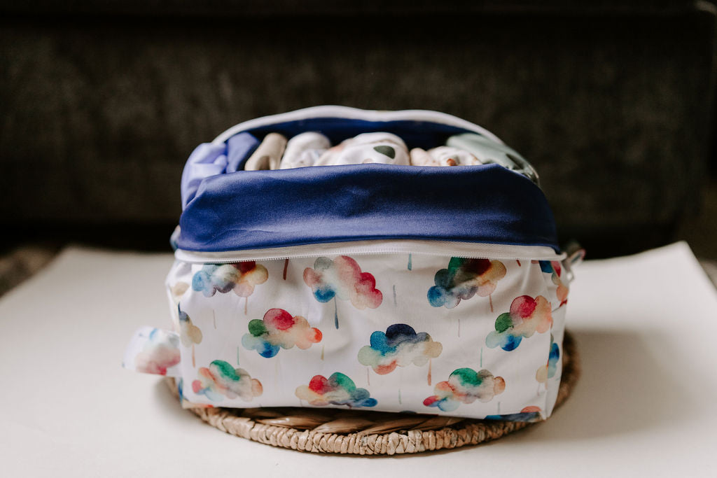 Happy Clouds | Navy Reversible Water Resistant Diaper Pod / Travel Cube