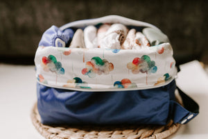 Happy Clouds | Navy Reversible Water Resistant Diaper Pod / Travel Cube